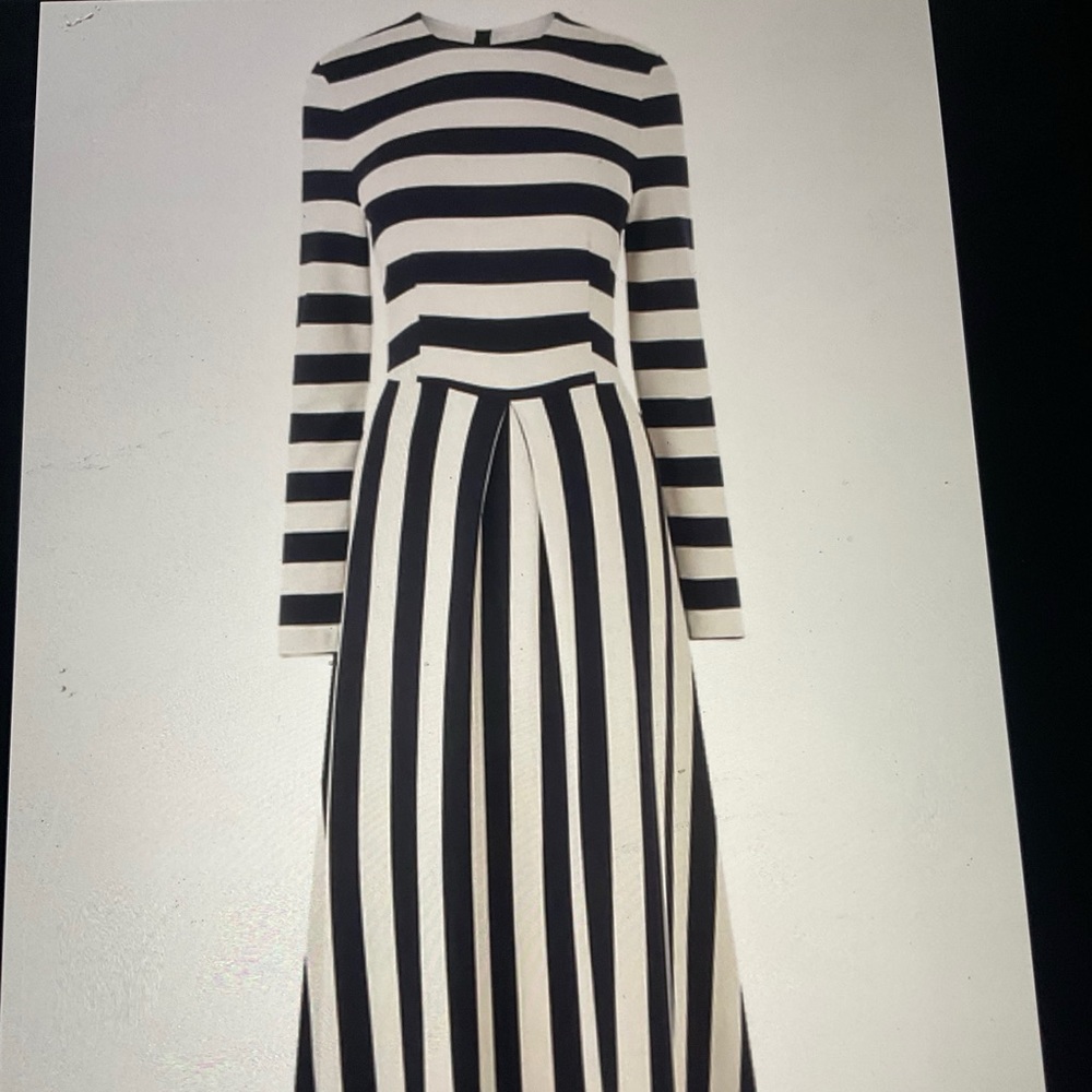 LK Bennett Maria Navy and Cream Bold Stripe Jersey Midi